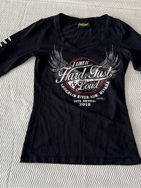Hard Fast & Loud Women's Black Long Sleeve V-Neck Tee with Cutout Sleeves